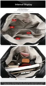 Vista interna della borsa in nylon con tasche multiple e grande capienza interna