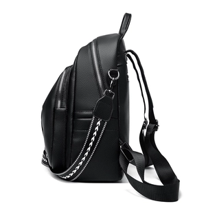 Litchi texture PU leather backpack for women with side zipper layers and silver hardware