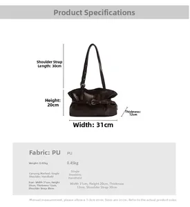 Tableau des tailles du sac d'épaule marron en PU avec dimensions de 31x20x12cm