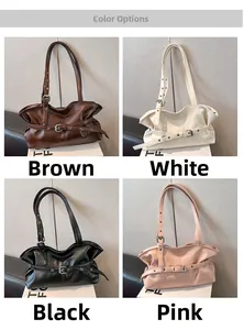Détails de grands sacs en similicuir avec design plissé et boucle en quatre coloris