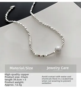 Détails du collier asymétrique en perles d'argent avec perle et spécifications cuivre