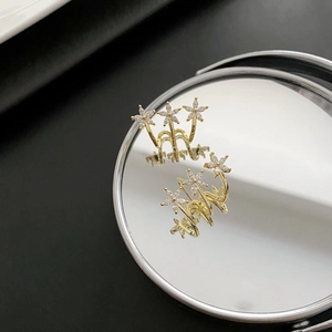 Flower Crawler Earrings With Cubic Zirconia And 925 Sterling Silver Earring Post Dainty Gold Plated Copper Jewelry For Women