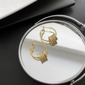 Elegant Geometric Hoop Earrings With Zirconia Cylindrical Pendant Copper Jewelry And 925 Sterling Silver Earring Post