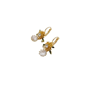Elegant gold sunflower earrings with cubic zirconia crystals and lever-back hooks