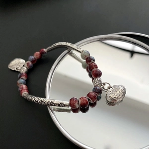 Retro Ethnic Beaded Bracelet With Ceramic Beads And Alloy Ruyi Lock Pendant Vintage Chinese Style Hand Jewelry For Women