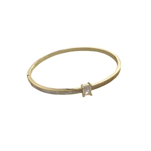 Bracelet jonjon plaqué or élégant avec zircon carré et insert en émail blanc