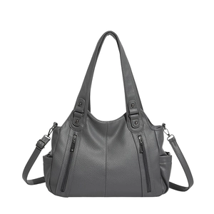 Large dark grey tote bag with lychee texture and adjustable shoulder strap for women