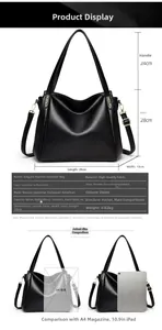 Detailed size chart for large tote bag with dimensions and capacity comparison to A4 magazine
