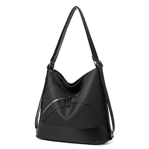 Grande borsa hobo in nylon nero da donna con tasche con zip e tracolla regolabile