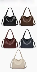 Detailed display of tote bags in five colors with lychee texture and metal rivets