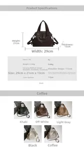 Detailed size specifications and multi-color options for the large vintage tote bag
