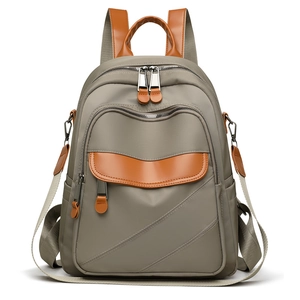 Fashion Women Backpack Large Capacity Nylon With Leather Trim Water Resistant Casual Travel School Bag Color Block Trendy