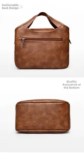 Macro view of the back zipper pocket and bottom structure of this brown retro handbag