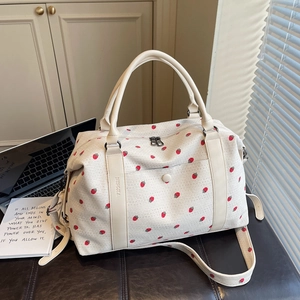 Large Capacity Corduroy Travel Bag Strawberry Print Dry Wet Separation Duffel Handbag For Women Gym Weekend