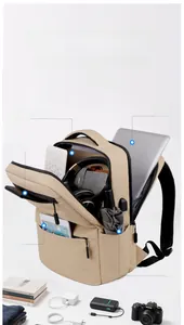 Detailed interior storage view of a 15.6 inch laptop backpack for business and travel