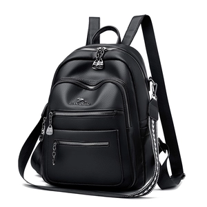 Stylish black pebbled leather backpack for women featuring large capacity and durable straps