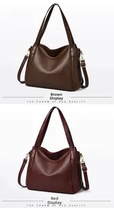 Detailed comparison of brown and red tote bags in pebbled leather with gold hardware
