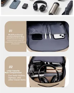 Detail view of the multi-compartment interior storage system for 15.6 inch laptop backpack