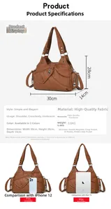 Tabella delle dimensioni dettagliata con misure 30x28x14cm per borsa in pelle marrone