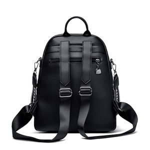 Classic black lychee pattern leather backpack with adjustable straps and silver hardware