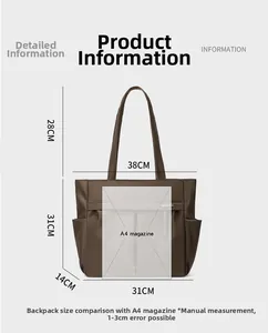 Bruine tote bag maattabel met afmetingen en vergelijking met A4 tijdschrift