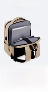 Detail of khaki laptop backpack with thick padded internal compartment for 15.6 inch computers