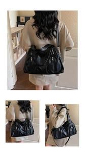 Collage of black PU leather tote bag with functional zippers and stylish carrying options