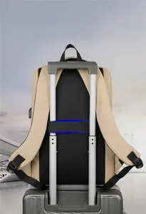 Detail of travel backpack trolley strap for secure attachment to luggage handles