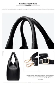 Détail du sac à main en cuir noir grainé avec bandoulière réglable et coutures précises