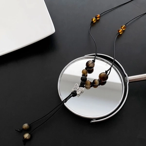Vintage Bohemian Butterfly Pendant Necklace Copper Tiger Eye Stone Woven Rope Adjustable Neck Chain Jewelry For Women