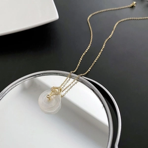 Collier Pendentif Cuivre Avec Imitation Jade Et Zircon Cœur Minimaliste Nouveau Style Chinois Pour Femmes