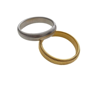 Exaggerated retro style titanium steel flexible Tubogas bracelet set in gold and silver