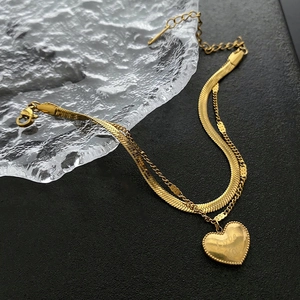 Double Layer Stainless Steel Bracelet With Heart Pendant Love You Engraved Elegant Fashion Jewelry For Women Adjustable
