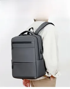 Detail view of the waterproof business backpack side with integrated USB charging port