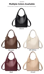 Vue détaillée à plat de sacs à main en cuir texturé en noir, marron, crème, rouge et kaki