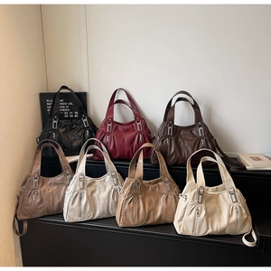 Chic hobo bag with litchi texture and decorative zippers in seven vibrant colors