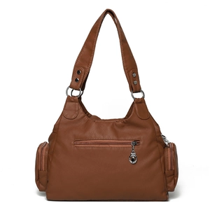 Borsa tote in pelle PU marrone con tasche laterali e dettagli argento per il pendolare