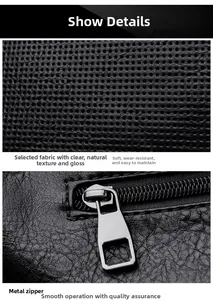 Dettaglio della pelle martellata nera e della zip in metallo sulla borsa a secchiello