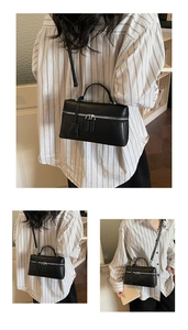 Détails du sac à main rectangulaire en cuir PU noir avec double zip et bandoulière amovible