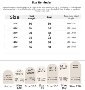 Tableau des tailles détaillé pour robe fille avec mesures de buste et taille