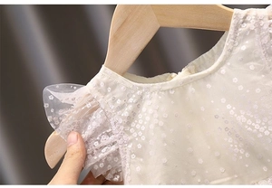 Detailed macro view of the delicate white lace and mesh fabric with flower embroidery
