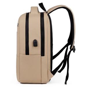 Business laptop backpack 15.6 inch in khaki with USB charging port and breathable mesh padding