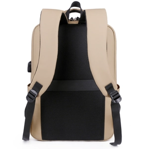 Khaki 15.6-inch laptop backpack with USB port and ergonomic breathable mesh back panel