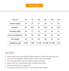 Detailed size chart for baby girl plaid dress with measurements for ages 3 months to 3 years