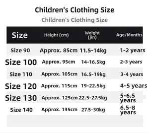 Size chart for baby girl summer dress including height and weight guide for ages 1 to 8 years
