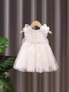 Girls Princess Dress Mesh Sequin Butterfly Wings Short Sleeve Floral Embroidery Party Tutu Dress For Toddler Girls Gift