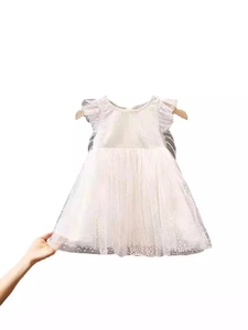 White Snow Princess puffy tulle dress for girls with elegant lace ruffles and wings