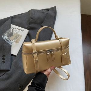 Sac à main boîte texturé champagne doré avec poignée et bandoulière réglable