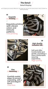 Detailed close-up of luxury faux silk square scarf with geometric chain prints and rolled edges