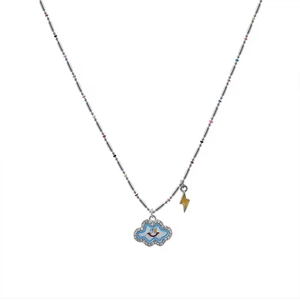 Chic silver cloud necklace with smiling face pendant and lightning charm for women